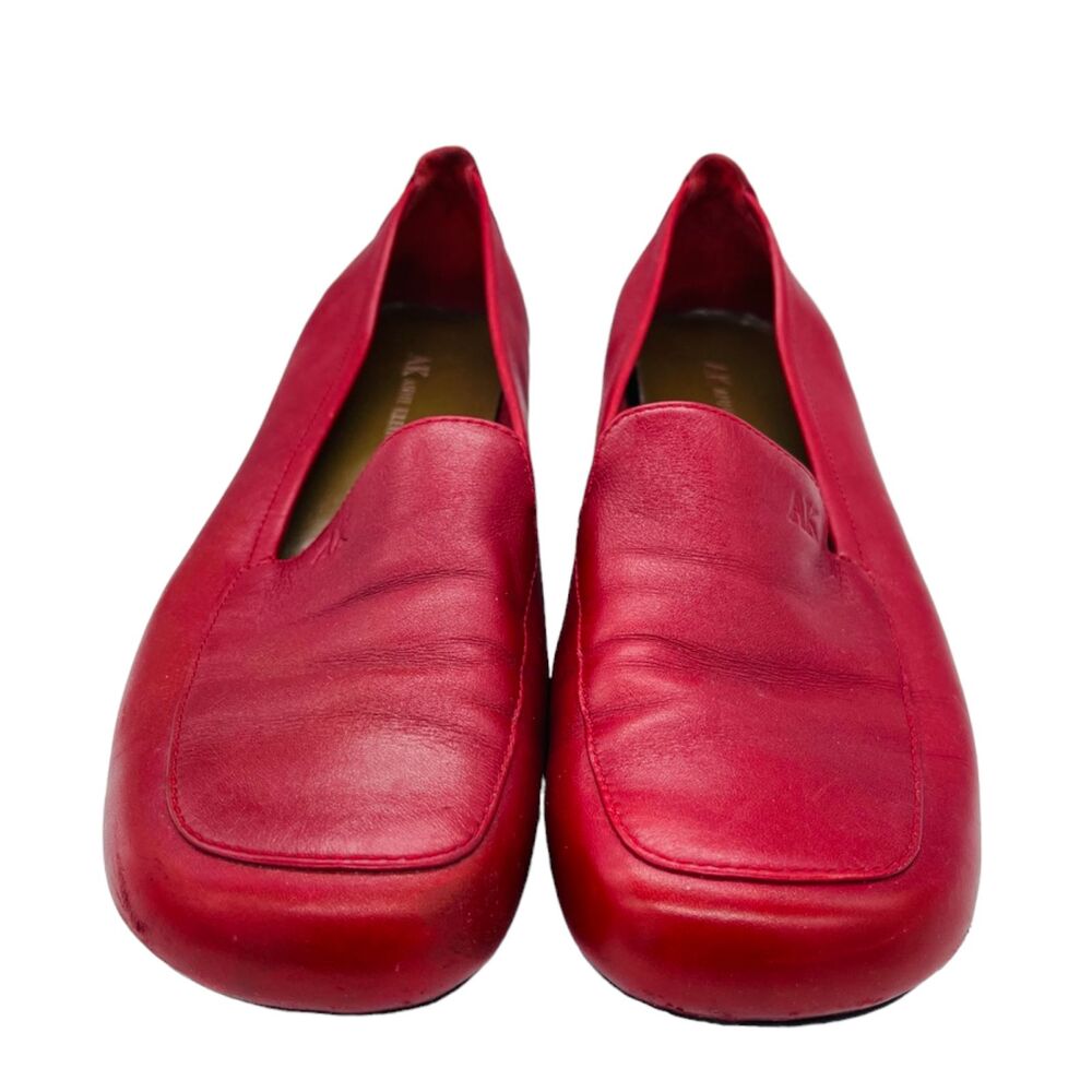 Anne Klein Red Flats Leather Square Toe Block Heel Comfort Loafter Sz 8.5 - Picture 5 of 13